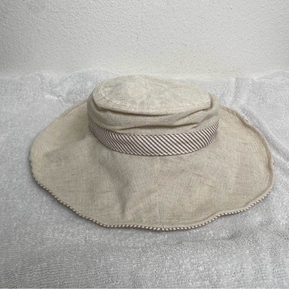 Vintage Women's Dedo C&C Beige Stripe Bow Bucket Sun Hat O/S Classic Coastal - Picture 7 of 12